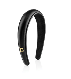 Balmain Genuine Leather Headband With 18k Gold Plated Logo